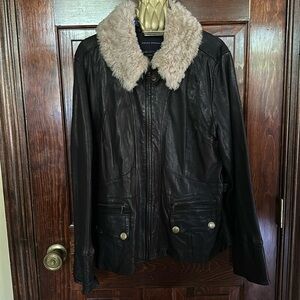Lamb Shearling leather jacket in chocolate brown color.